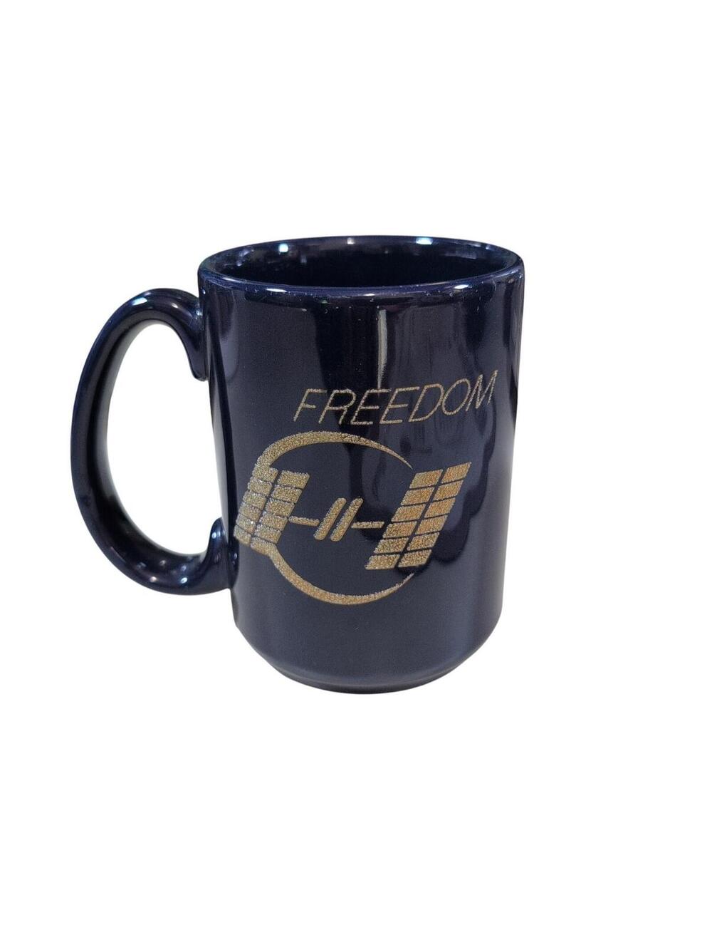 Space Station Freedom Royal Blue Gold Glitter Lettering Coffee Mug 12oz England